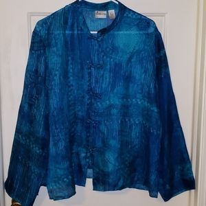 CHICO'S 100% Silk knot Blue button Beautiful Blouse Size 3 or 16/18